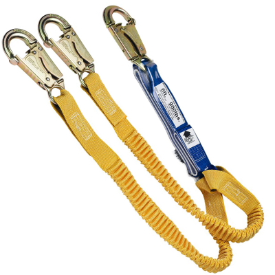 WERNER C441100 6' DECOIL STRETCH TWIN LEG LANYARD WITH DCELL SHOCK PACK SNAP HOOKS